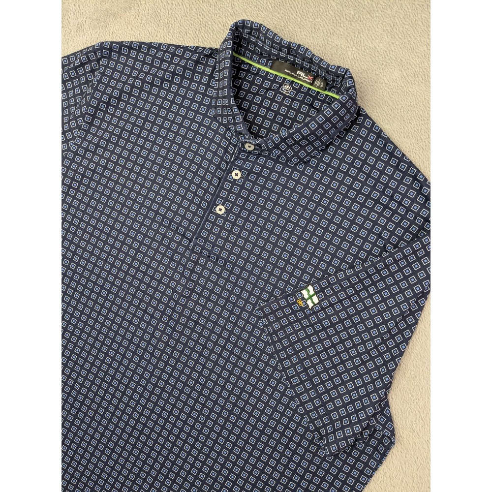 Ralph Lauren RLX Golf Polo Shirt Mens XL Blue Geometric Pattern Wicking Tech